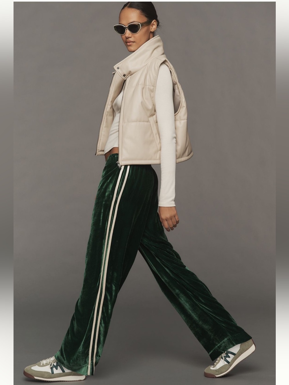 DONNI. Velvet Stripe Silk Pants Dark Green Anthropologie Sz Medium NEW